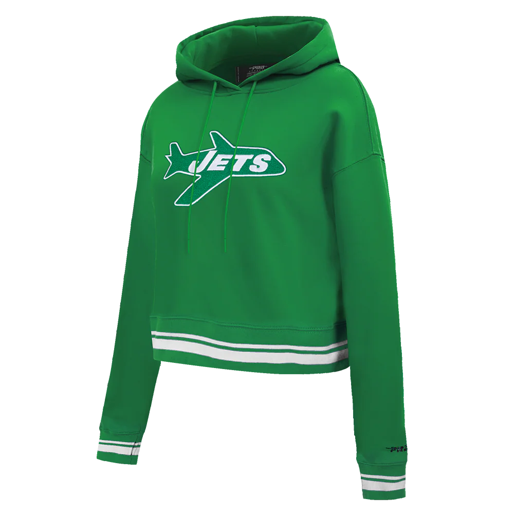 NFL NEW YORK JETS RETRO CLASSIC WOMEN'S RIB CROPPED PO HOODIE (KELLY GREEN) - Image 3