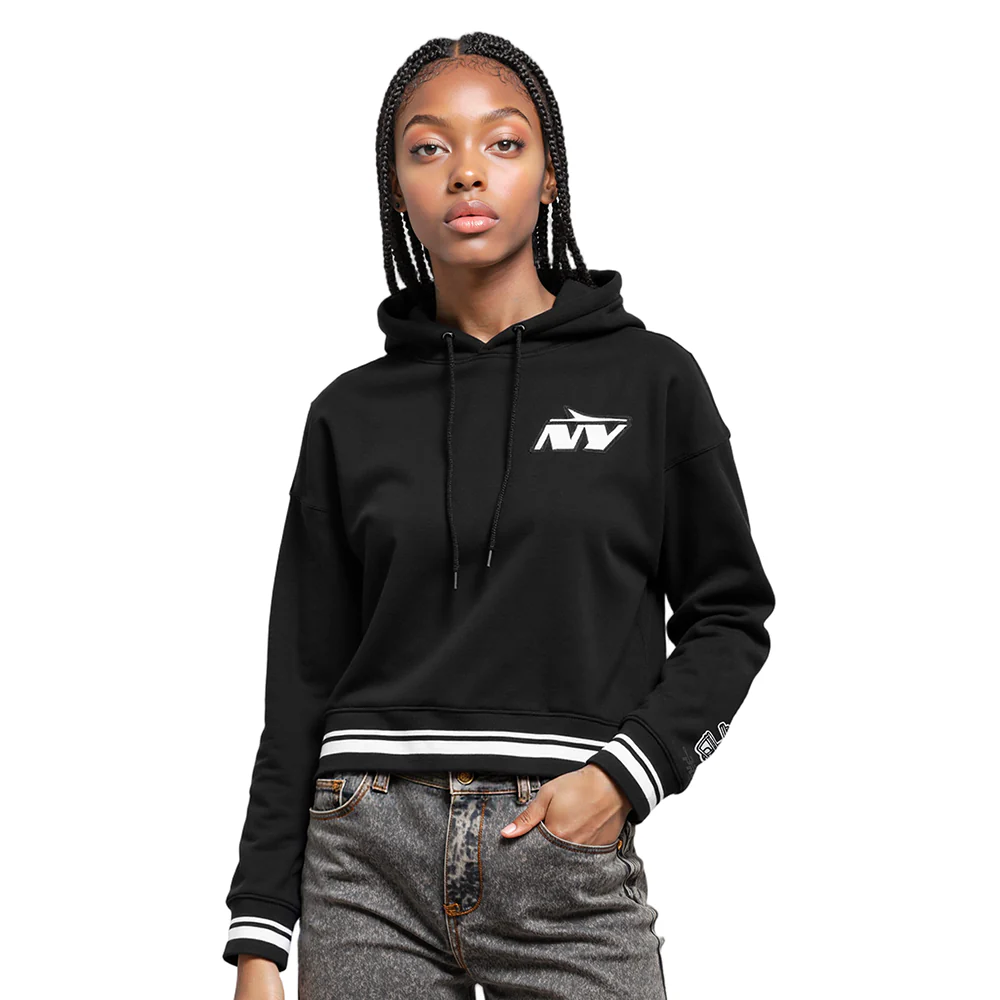 NFL NEW YORK JETS MASHUP WOMEN'S RIB CROPPED PO HOODIE (BLACK)