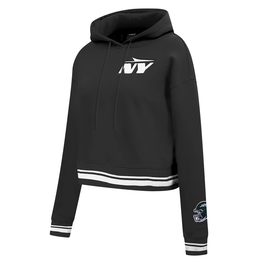 NFL NEW YORK JETS MASHUP WOMEN'S RIB CROPPED PO HOODIE (BLACK) - Image 3
