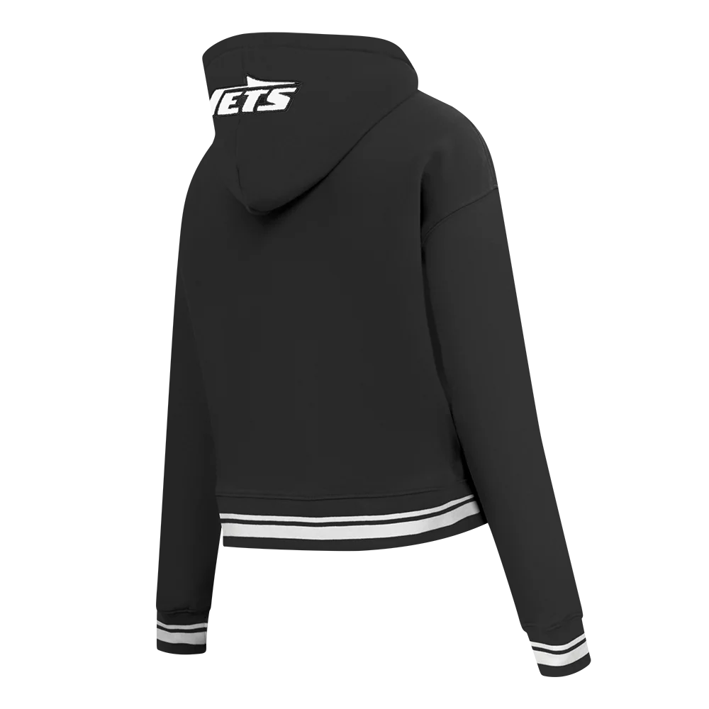 NFL NEW YORK JETS MASHUP WOMEN'S RIB CROPPED PO HOODIE (BLACK) - Image 4