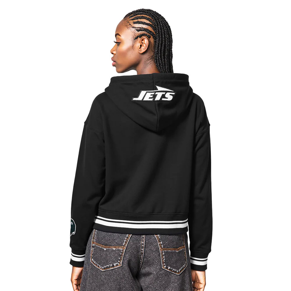 NFL NEW YORK JETS MASHUP WOMEN'S RIB CROPPED PO HOODIE (BLACK) - Image 9