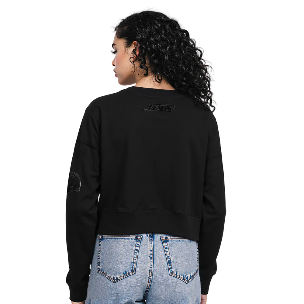 NFL NEW YORK JETS TRIPLE BLACK WOMEN'S FLC CREWNECK (BLACK) - Image 9