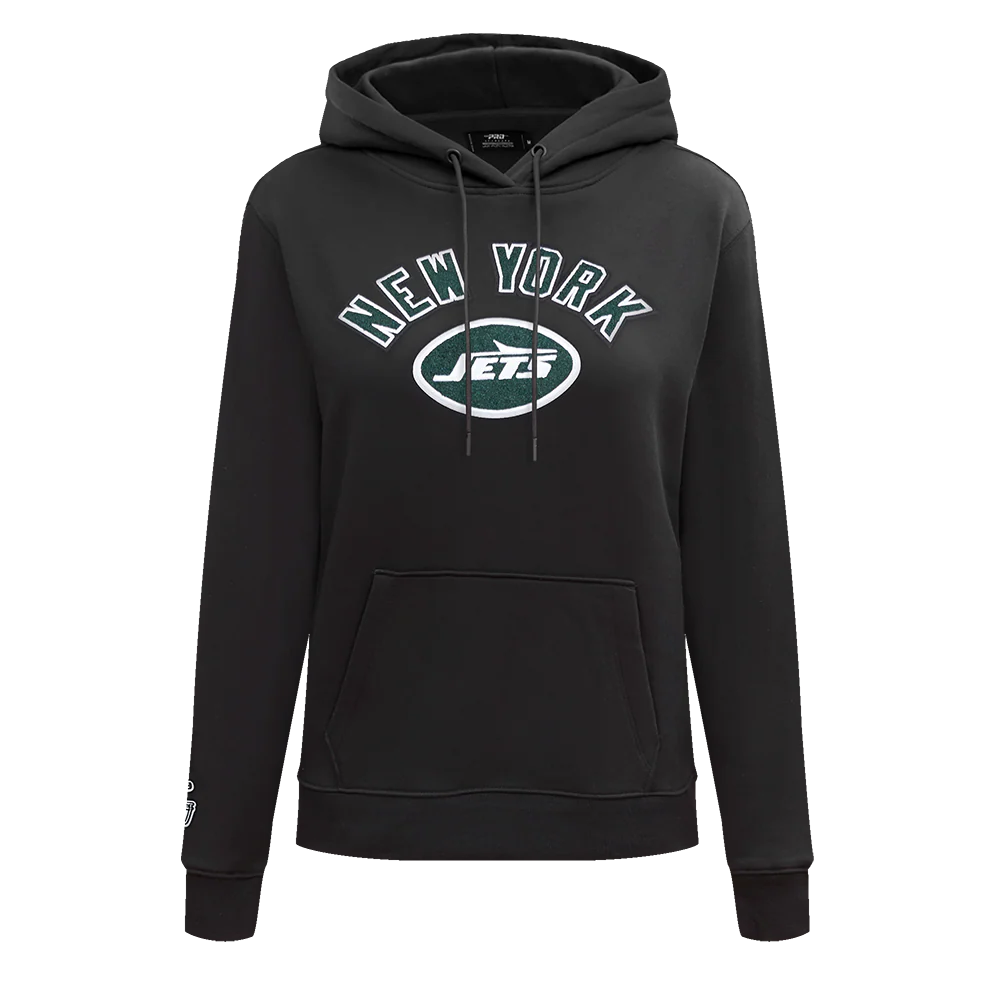 NFL NEW YORK JETS CLASSIC WOMEN'S FLEECE PULLOVER HOODIE (BLACK)
