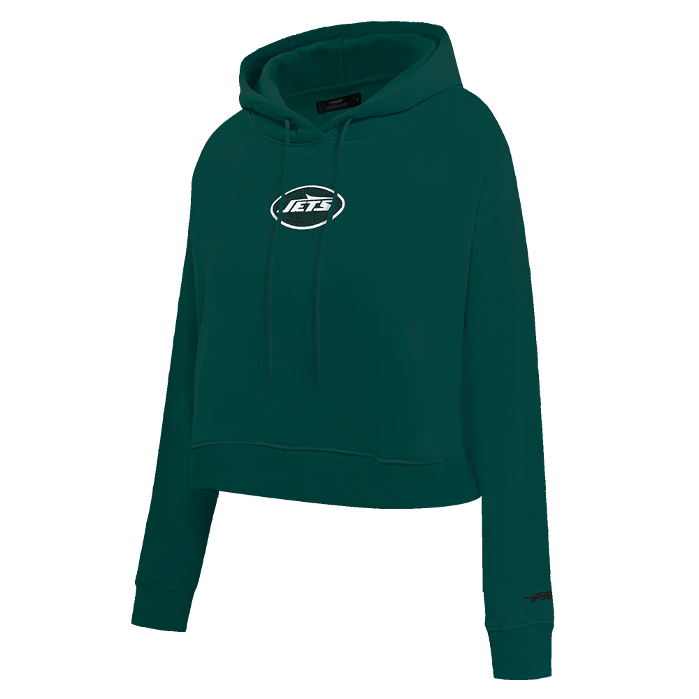 NFL NEW YORK JETS CLASSIC WOMEN'S CROPPED FLEECE PULLOVER HOODIE (FOREST GREEN) - Image 3