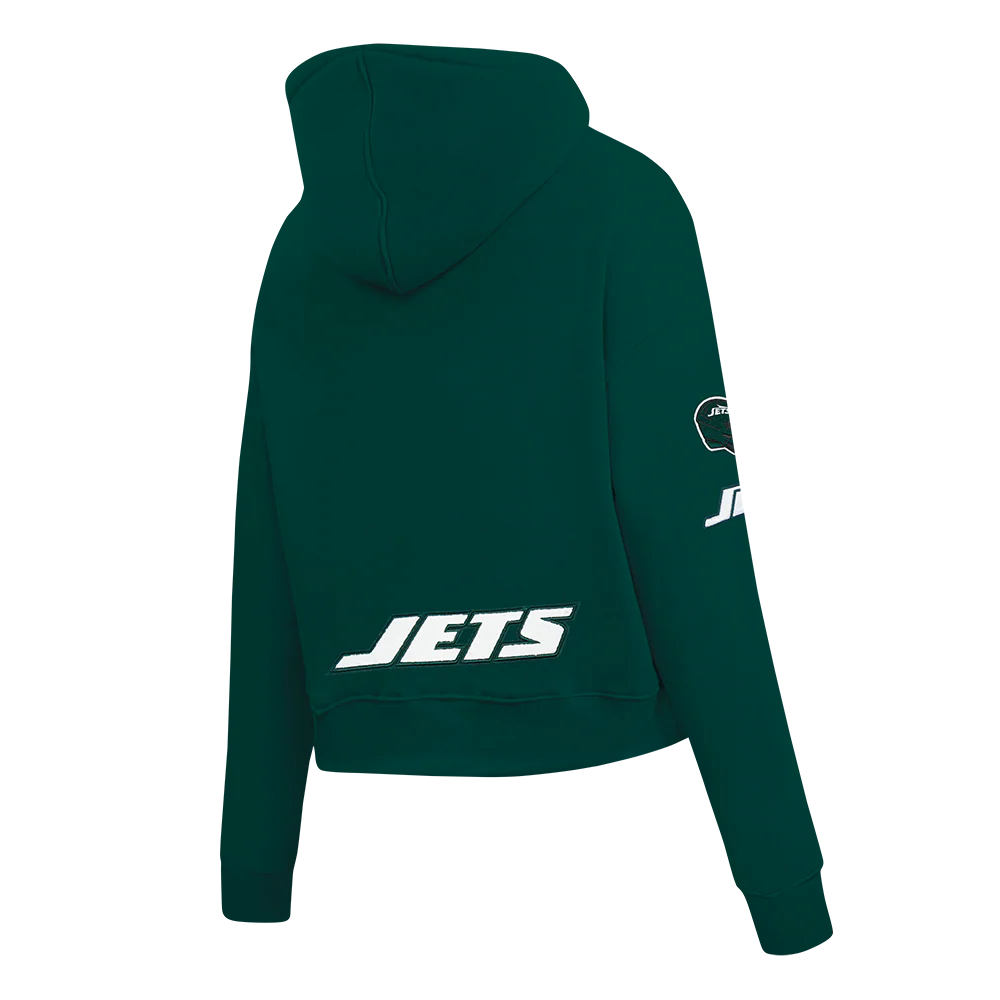 NFL NEW YORK JETS CLASSIC WOMEN'S CROPPED FLEECE PULLOVER HOODIE (FOREST GREEN) - Image 4