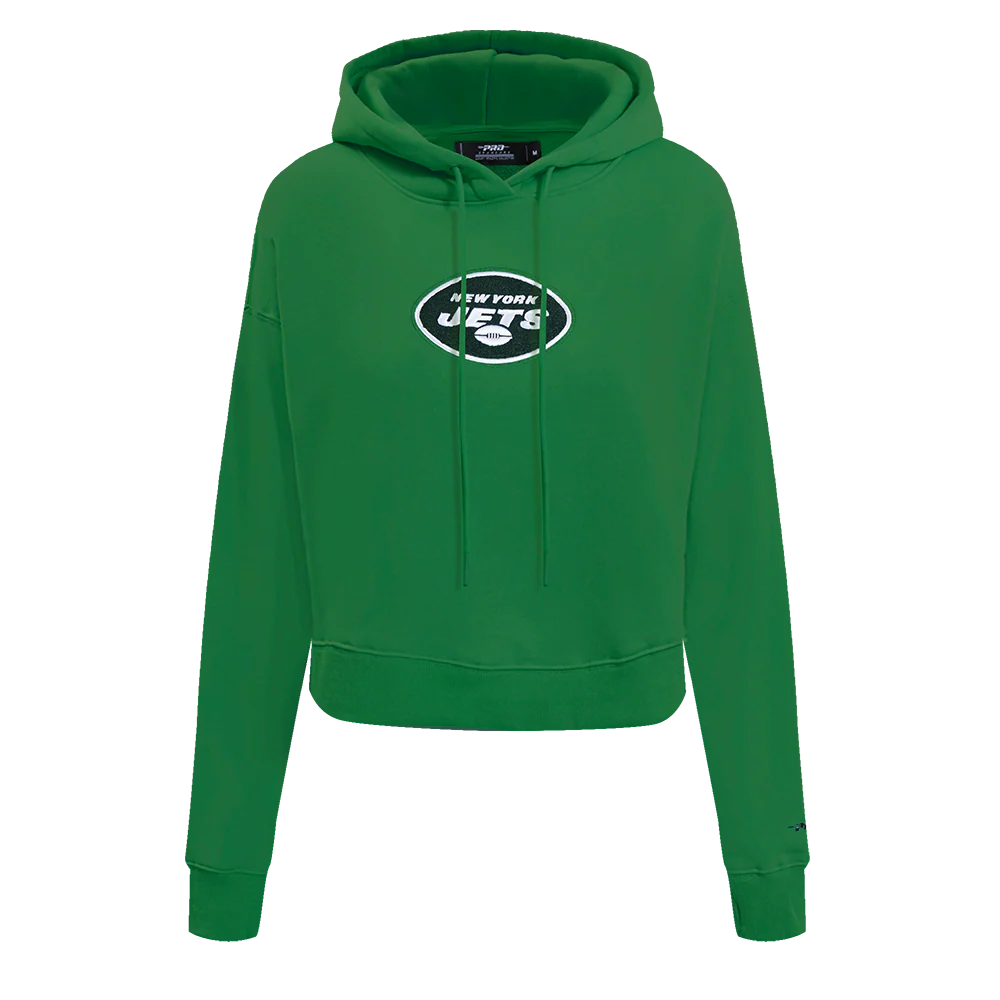 NFL NEW YORK JETS CLASSIC WOMEN'S CROPPED FLEECE PULLOVER HOODIE (KELLY GREEN)