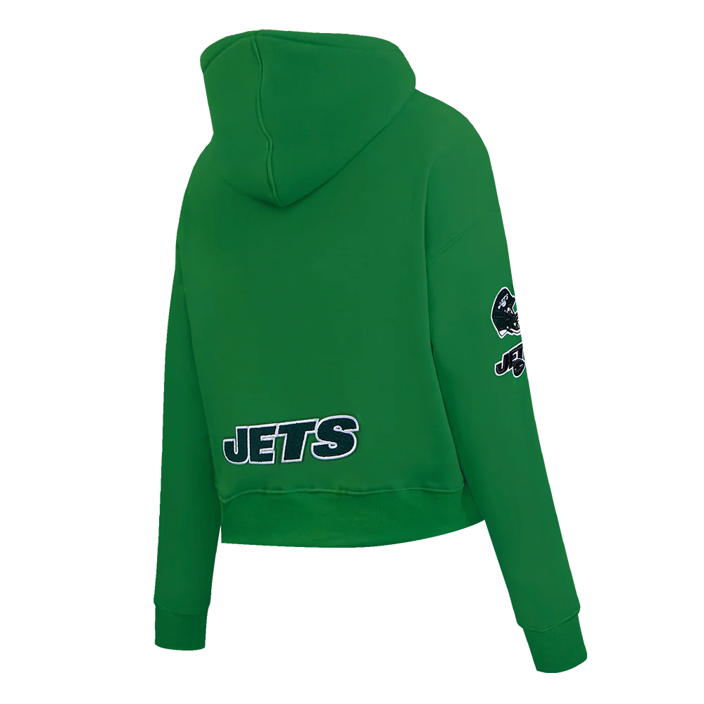 NFL NEW YORK JETS CLASSIC WOMEN'S CROPPED FLEECE PULLOVER HOODIE (KELLY GREEN) - Image 4