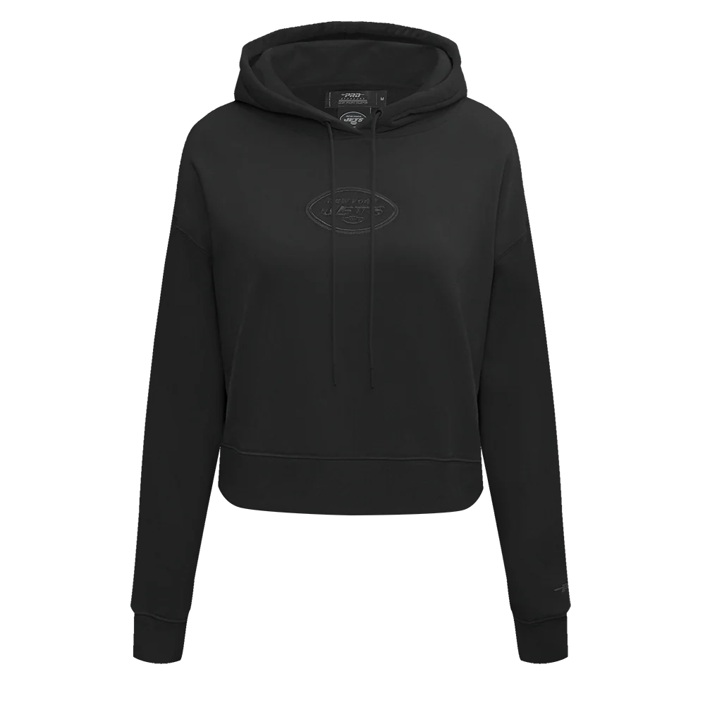 NFL NEW YORK JETS NEUTRAL WOMEN'S CROPPED PULLOVER HOODIE (BLACK)