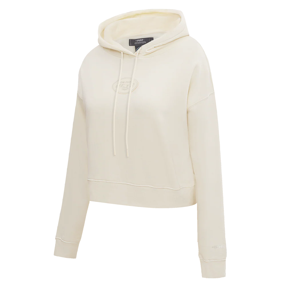 NFL NEW YORK JETS NEUTRAL WOMEN'S CROPPED PULLOVER HOODIE (EGGSHELL)