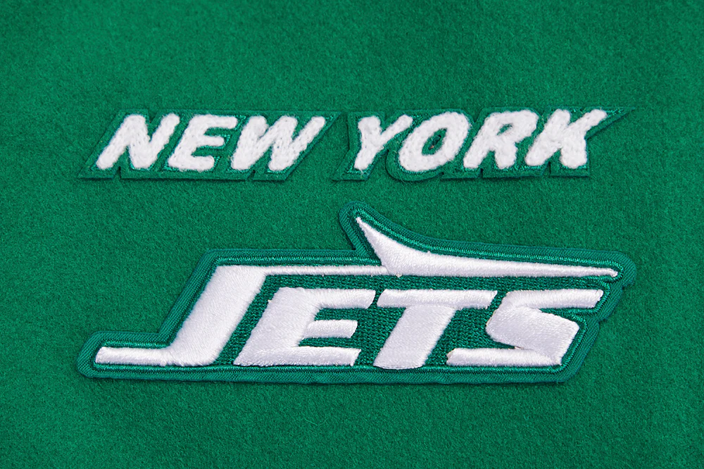 NFL NEW YORK JETS RETRO CLASSIC WOMEN'S RIB WOOL VARSITY JACKET (KELLY GREEN/ WHITE) - Image 5