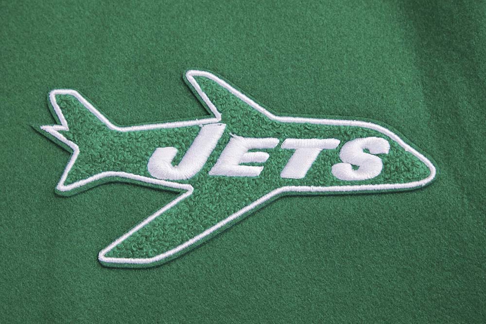 NFL NEW YORK JETS RETRO CLASSIC WOMEN'S RIB WOOL VARSITY JACKET (KELLY GREEN/ WHITE) - Image 6