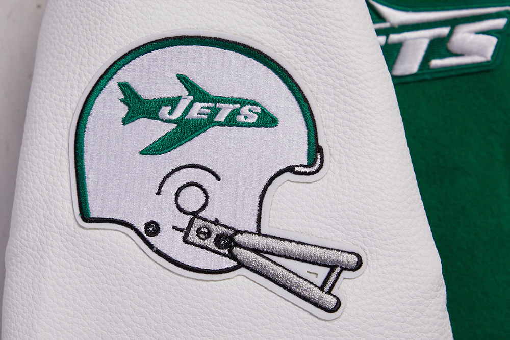 NFL NEW YORK JETS RETRO CLASSIC WOMEN'S RIB WOOL VARSITY JACKET (KELLY GREEN/ WHITE) - Image 8