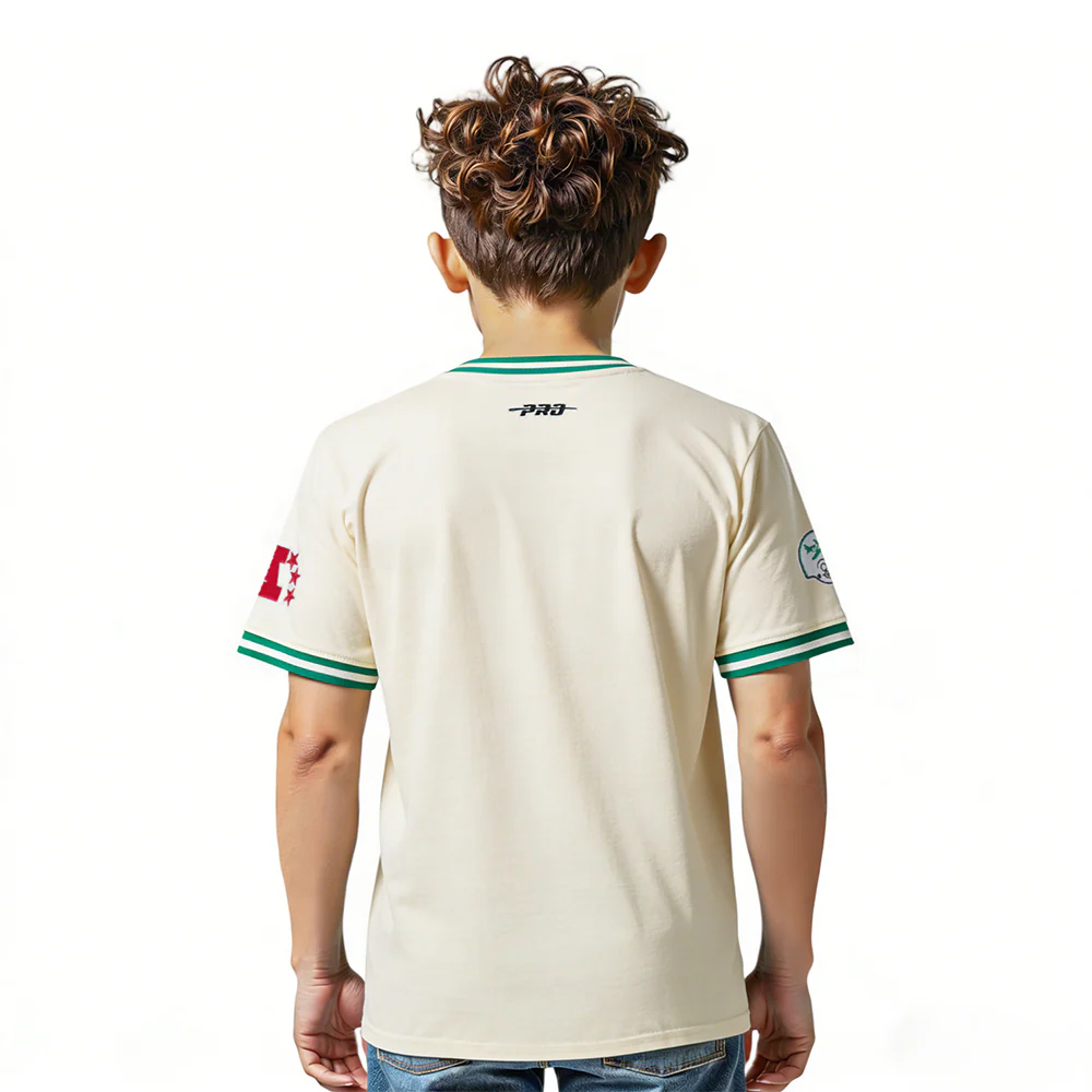NFL NEW YORK JETS RETRO CLASSIC LITTLE BOY'S SS STRIPED RIB TEE (EGGSHELL/ KELLY GREEN) - Image 2