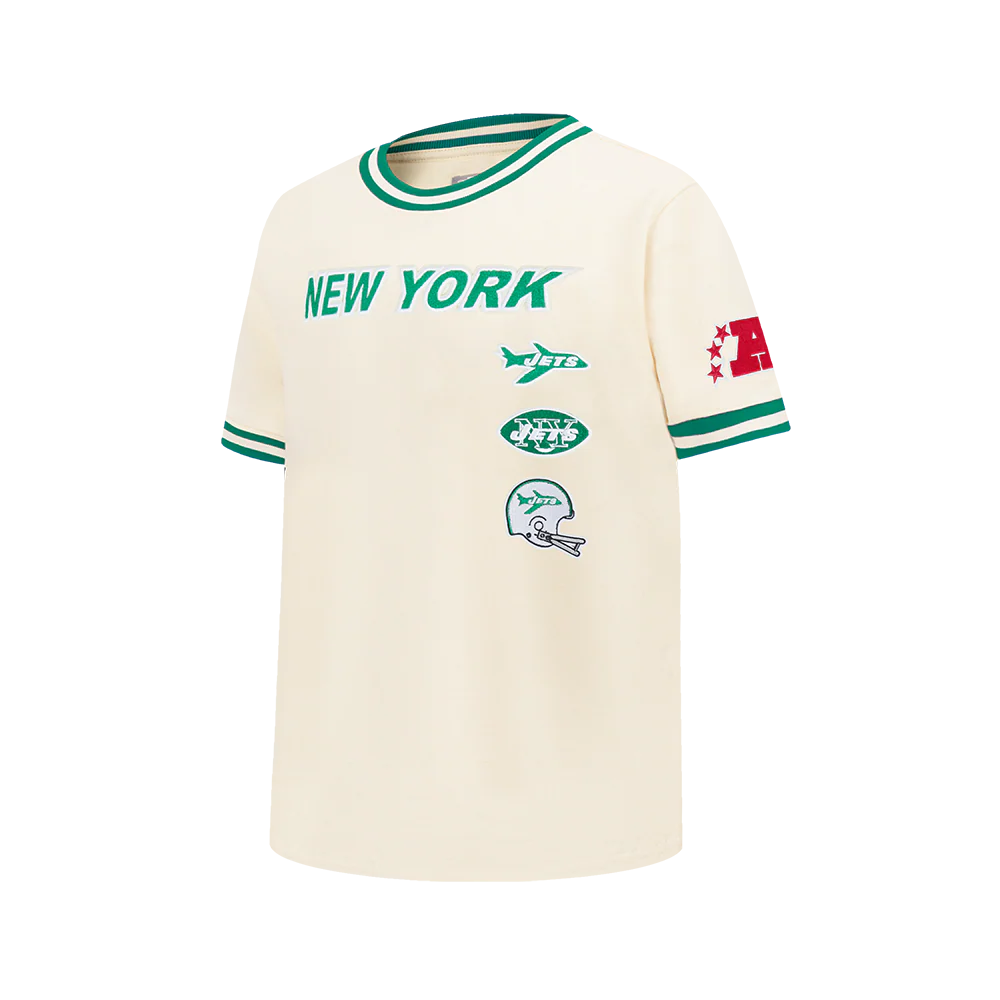 NFL NEW YORK JETS RETRO CLASSIC LITTLE BOY'S SS STRIPED RIB TEE (EGGSHELL/ KELLY GREEN) - Image 3