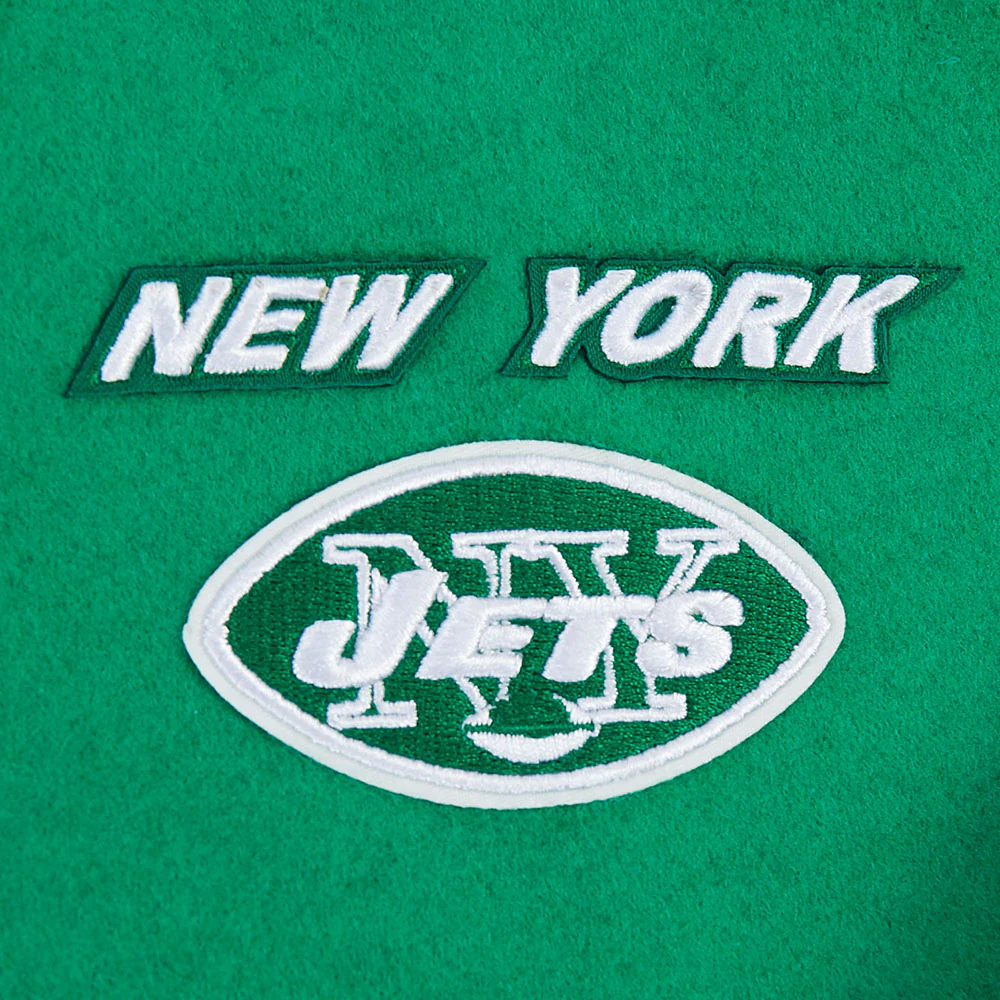 NFL NEW YORK JETS RETRO CLASSIC LITTLE BOYS RIB WOOL VARSITY JACKET (KELLY GREEN/ WHITE) - Image 6