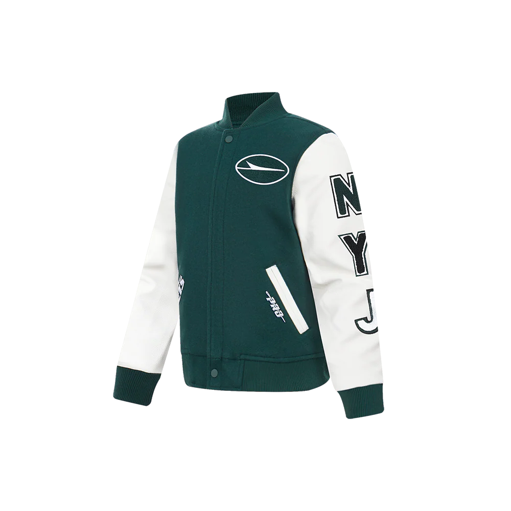 NFL NEW YORK JETS CLASSIC CHENILLE LITTLE BOY'S WOOL VARSITY JACKET (FOREST GREEN/WHITE) - Image 3