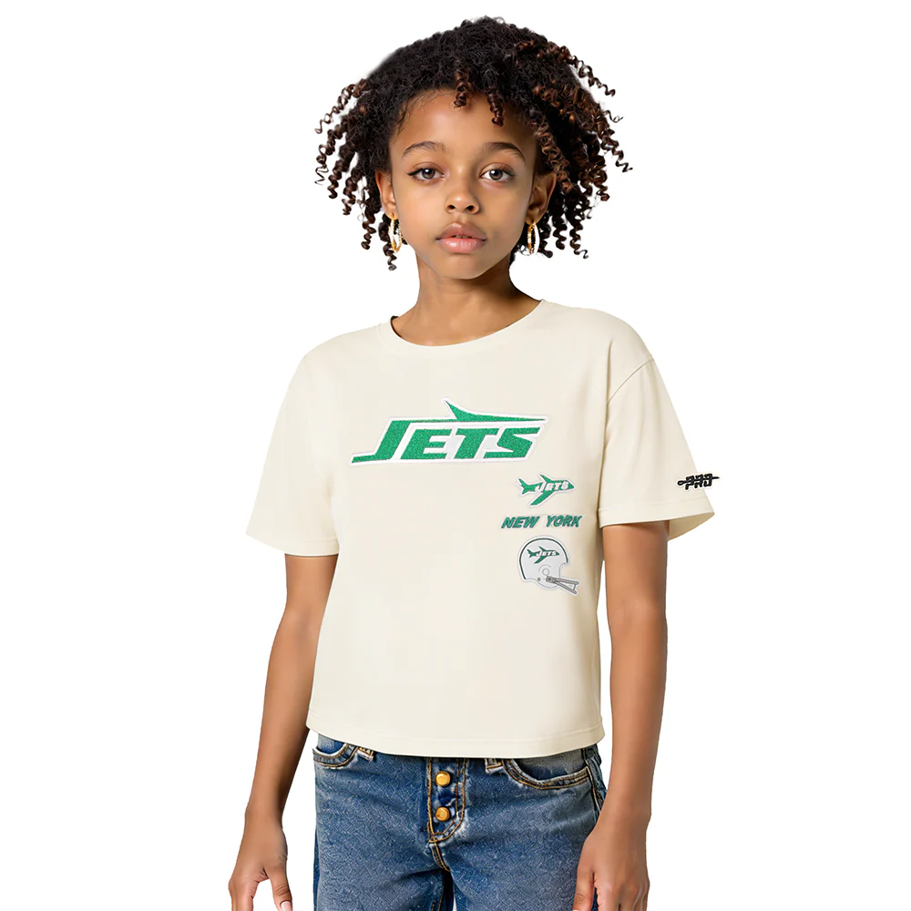 NFL NEW YORK JETS RETRO CLASSIC LITTLE GIRL'S SS BOXY TEE (EGGSHELL)