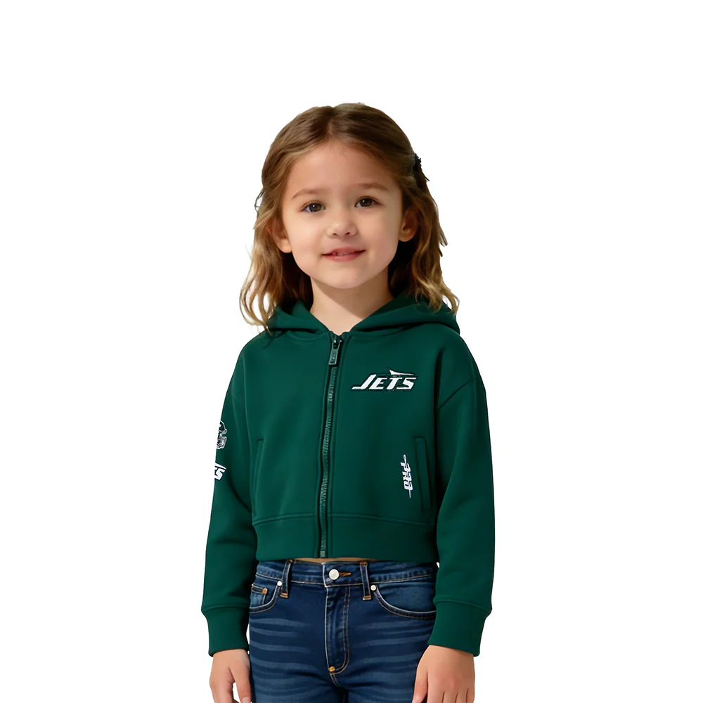 NFL NEW YORK JETS CLASSIC LITTLE GIRLS  FLEECE FULL ZIP HOODIE (FOREST GREEN)