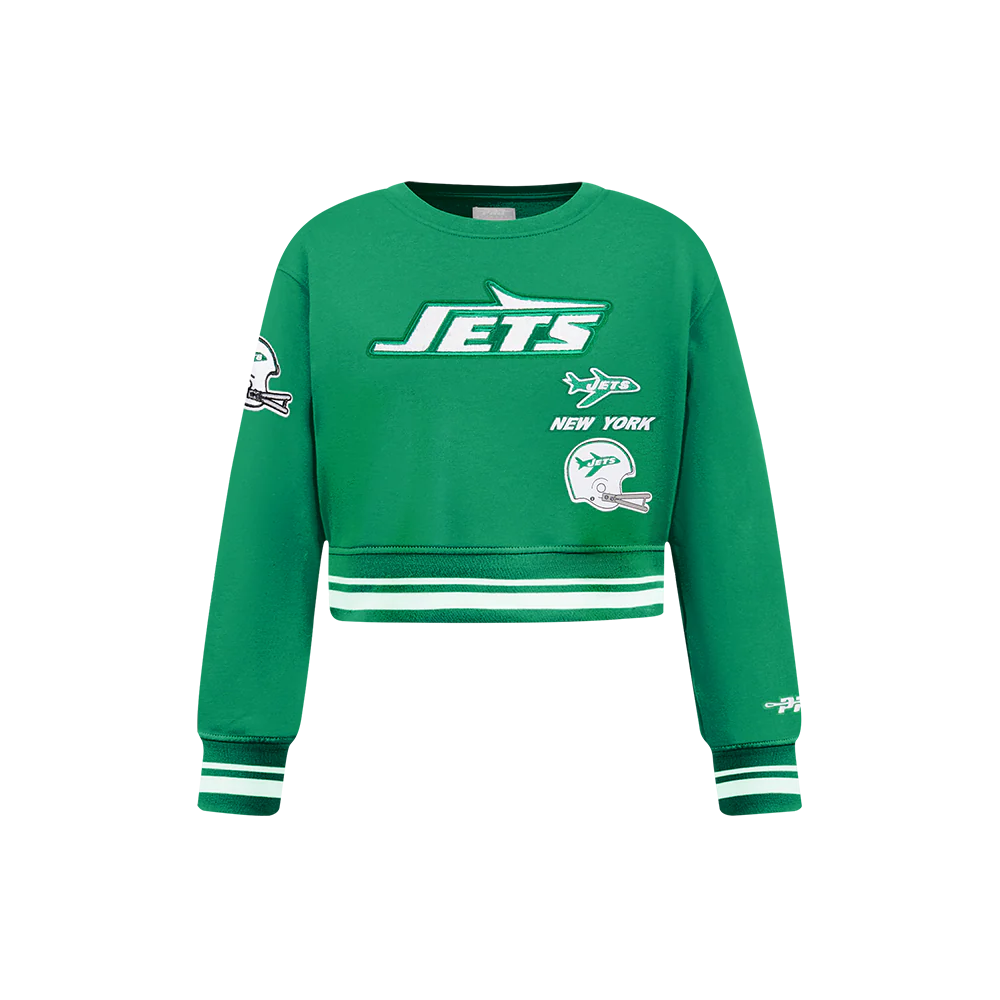 NFL NEW YORK JETS RETRO CLASSIC LITTLE GIRLS  RIB FLEECE CREWNECK (KELLY GREEN)