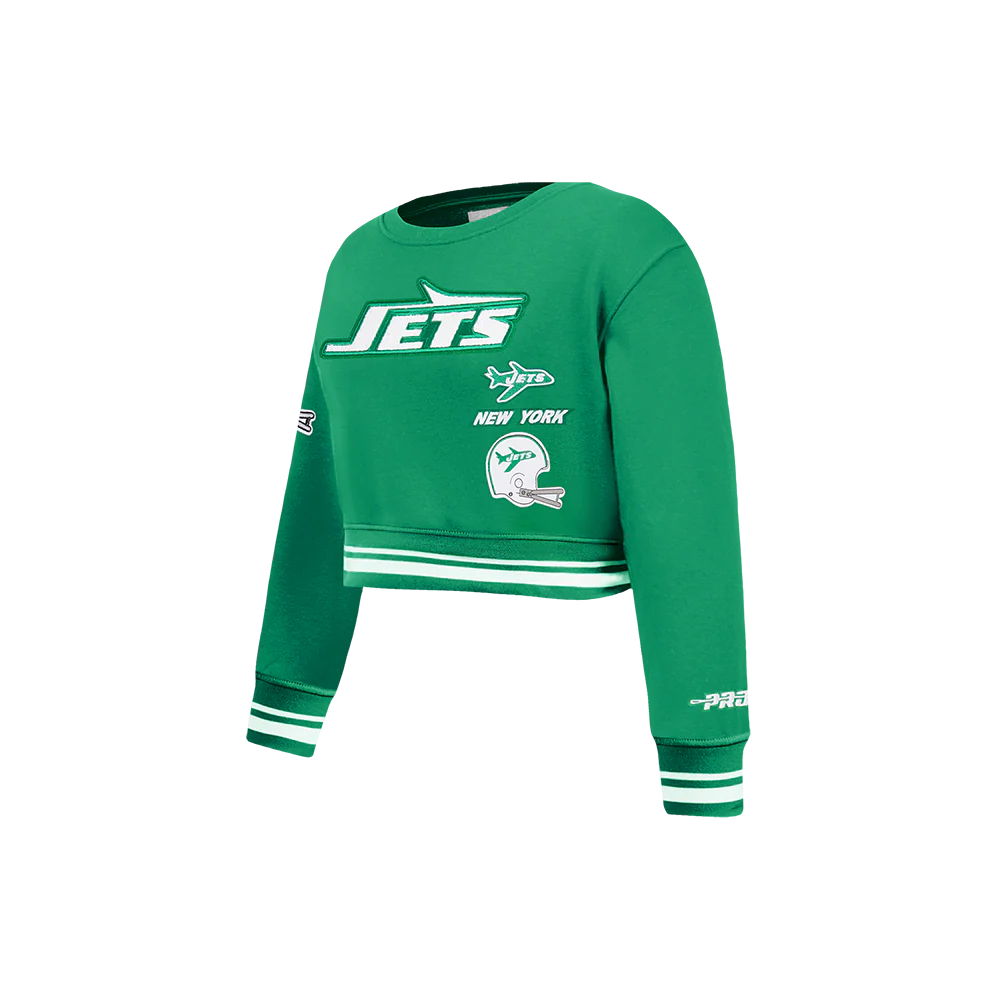 NFL NEW YORK JETS RETRO CLASSIC LITTLE GIRLS  RIB FLEECE CREWNECK (KELLY GREEN) - Image 2