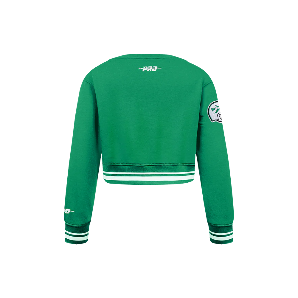 NFL NEW YORK JETS RETRO CLASSIC LITTLE GIRLS  RIB FLEECE CREWNECK (KELLY GREEN) - Image 3