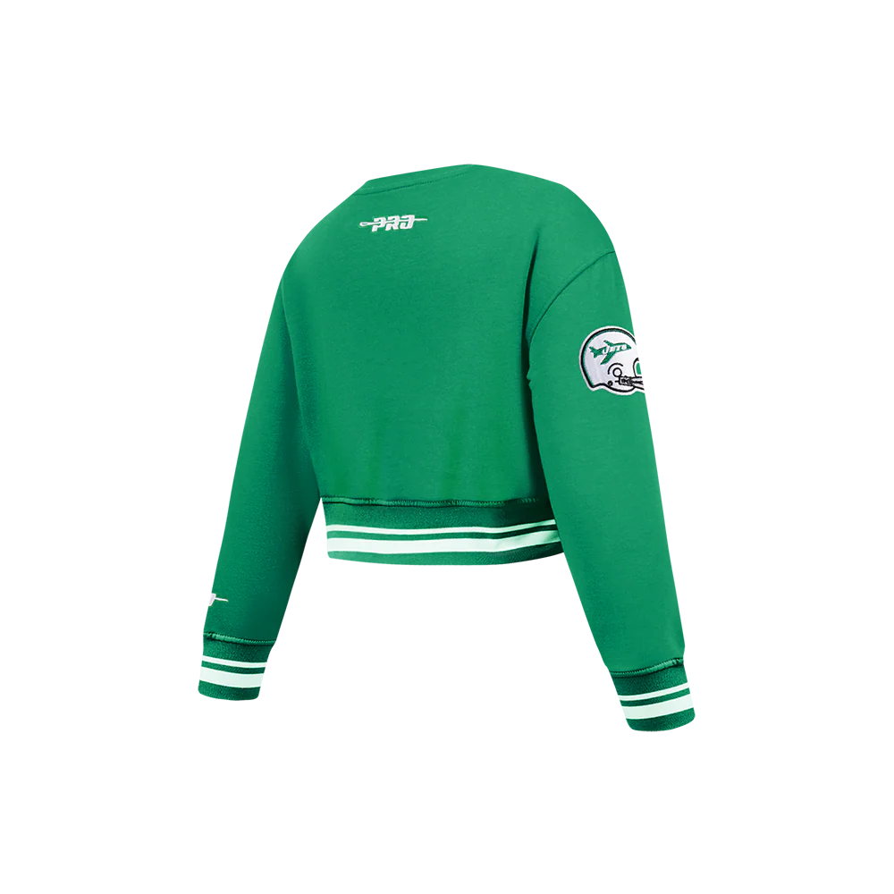 NFL NEW YORK JETS RETRO CLASSIC LITTLE GIRLS  RIB FLEECE CREWNECK (KELLY GREEN) - Image 4