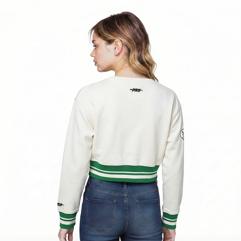 NFL NEW YORK JETS RETRO CLASSICS LITTLE GIRL'S RIB FLEECE CREWNECK (EGGSHELL/ KELLY GREEN) - Image 2