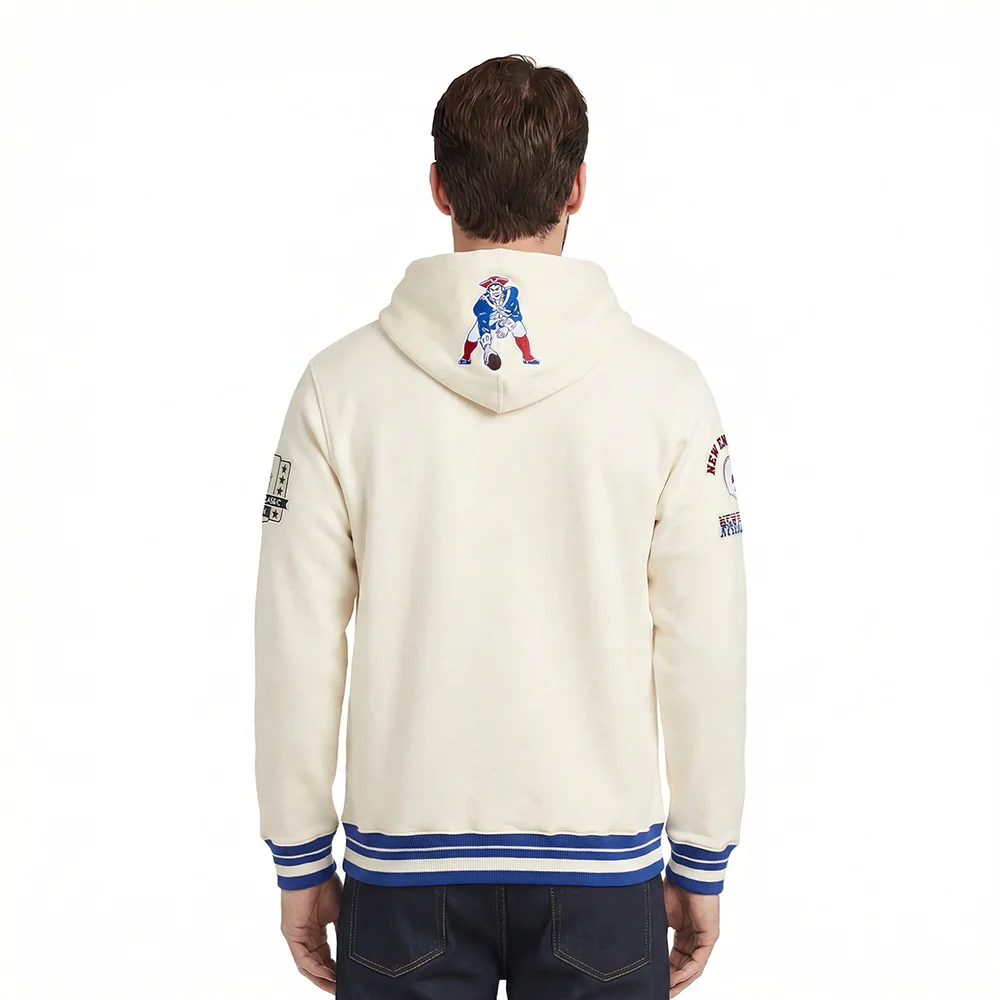 NFL NEW ENGLAND PATRIOTS RETRO CLASSIC MEN'S PULLOVER HOODIE (EGGSHELL/ ROYAL BLUE) - Image 2