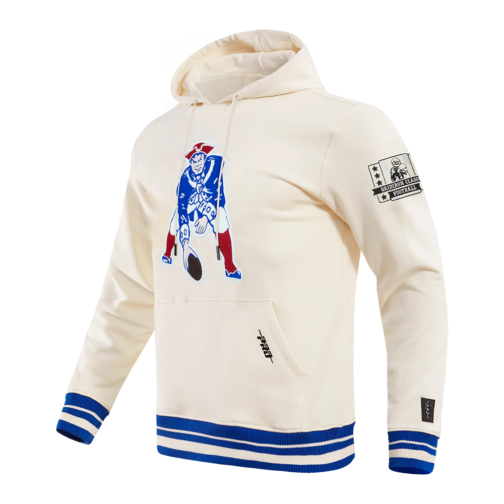 NFL NEW ENGLAND PATRIOTS RETRO CLASSIC MEN'S PULLOVER HOODIE (EGGSHELL/ ROYAL BLUE) - Image 4