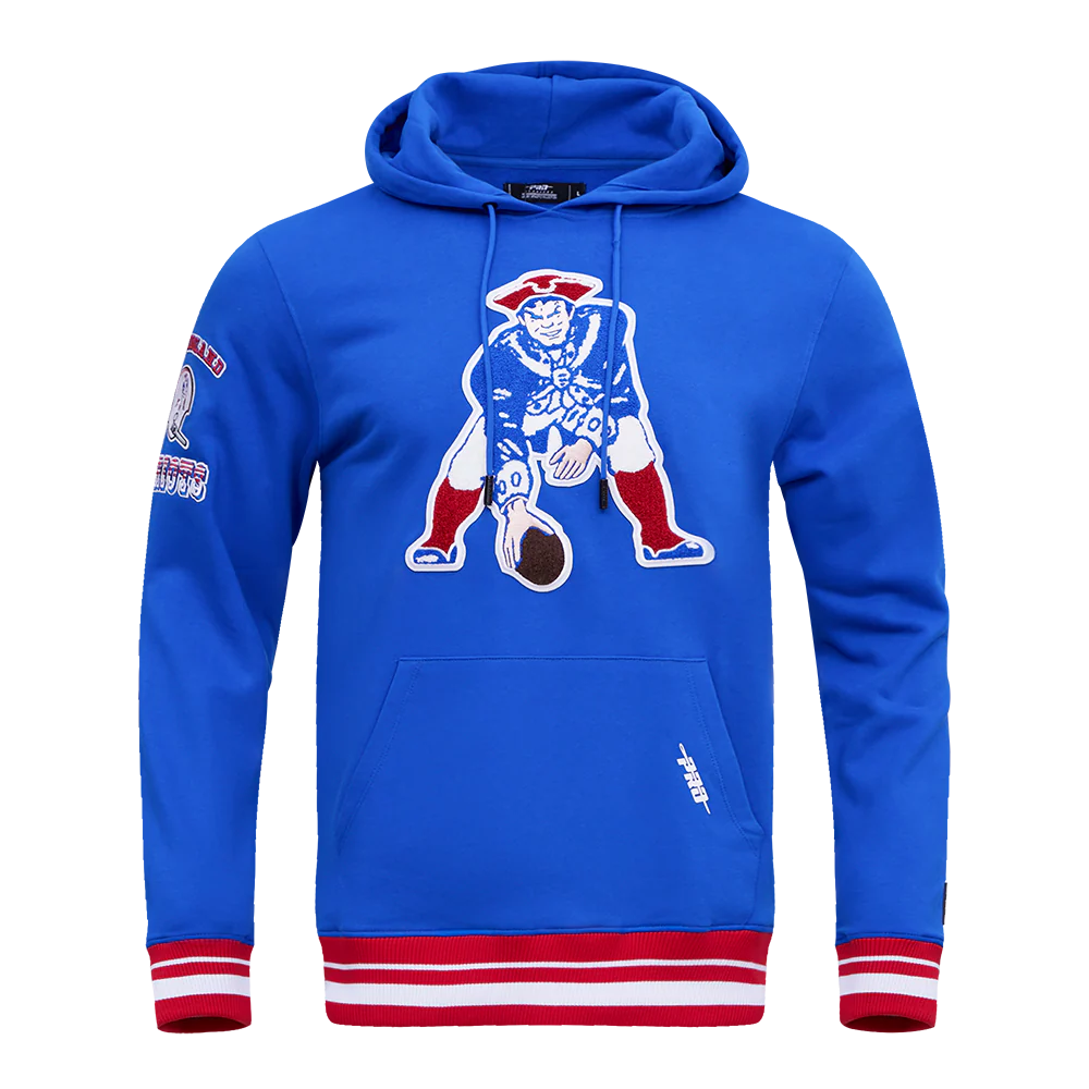 NFL NEW ENGLAND PATRIOTS RETRO CLASSIC MEN'S PULLOVER HOODIE (ROYAL BLUE/RED) - Image 5