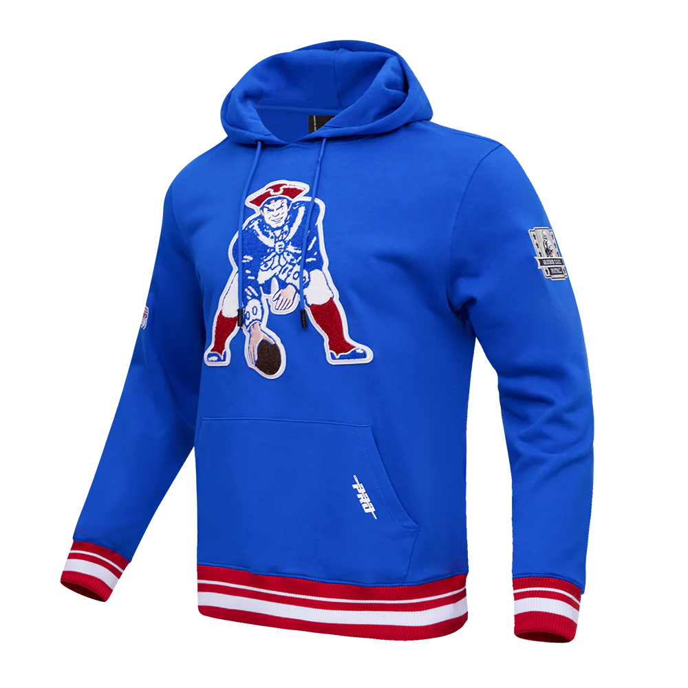 NFL NEW ENGLAND PATRIOTS RETRO CLASSIC MEN'S PULLOVER HOODIE (ROYAL BLUE/RED) - Image 6