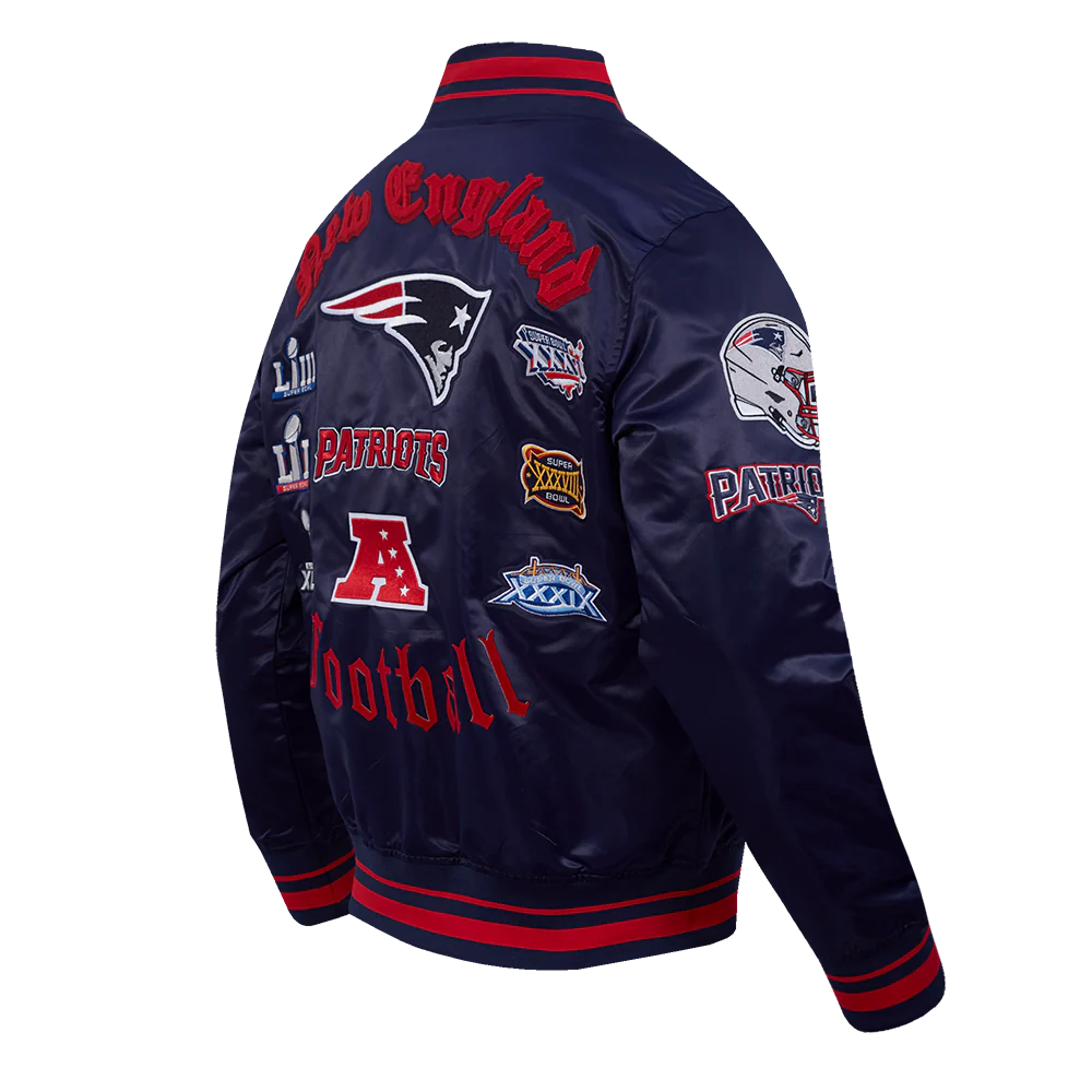 NFL NEW ENGLAND PATRIOTS OLD ENGLISH MEN'S RIB SATIN JACKET (MIDNIGHT NAVY/RED/MIDNIGHT NAVY) - Image 4