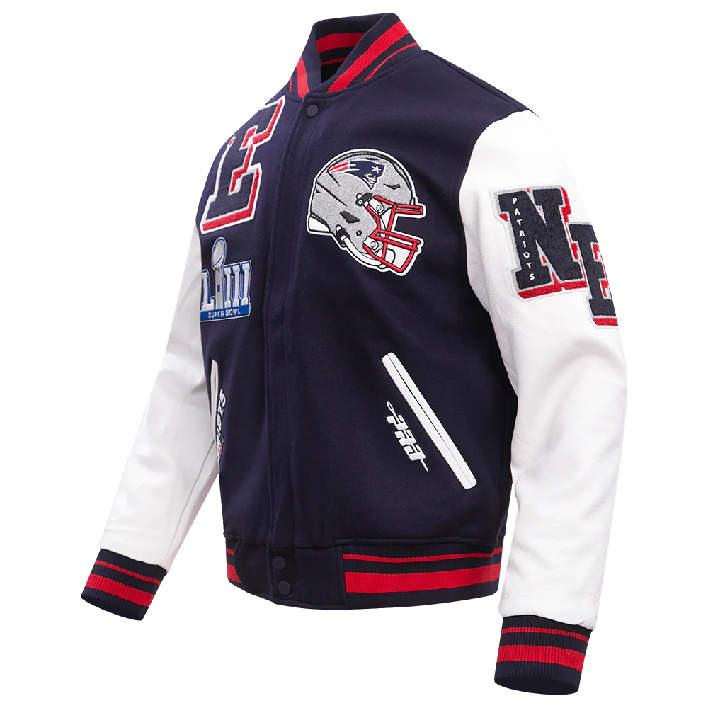NFL NEW ENGLAND PATRIOTS MASHUP MEN'S RIB WOOL VARSITY JACKET (MIDNIGHT NAVY/RED/MIDNIGHT NAVY) - Image 6