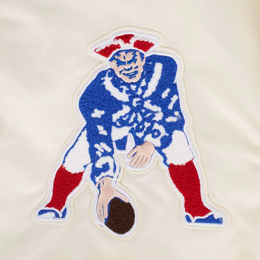 NFL NEW ENGLAND PATRIOTS RETRO CLASSIC MEN'S RIB SATIN JACKET (EGGSHELL/ ROYAL BLUE) - Image 6