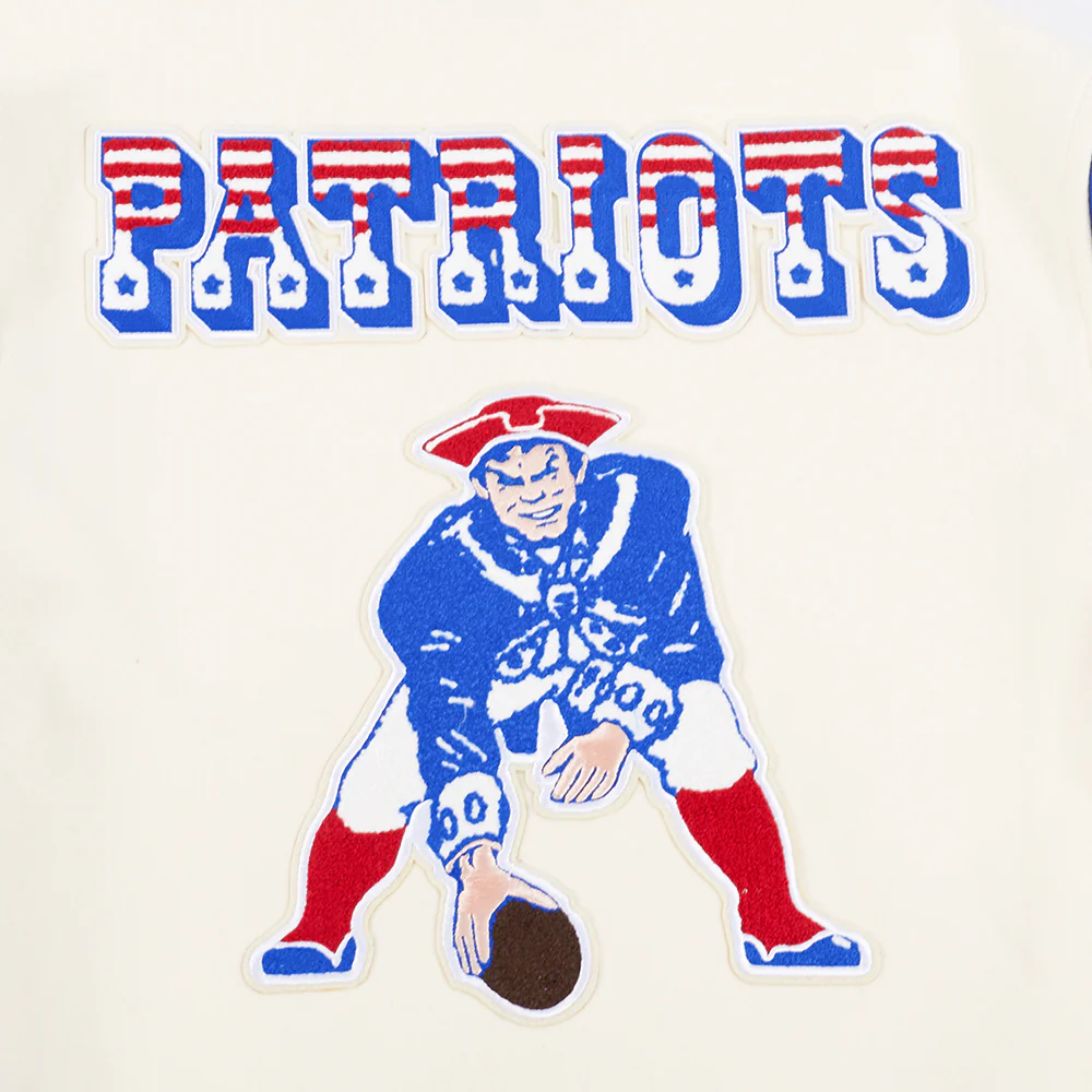 NFL NEW ENGLAND PATRIOTS RETRO CLASSIC MEN'S RIB WOOL VARSITY JACKET (EGGSHELL/ ROYAL BLUE) - Image 10