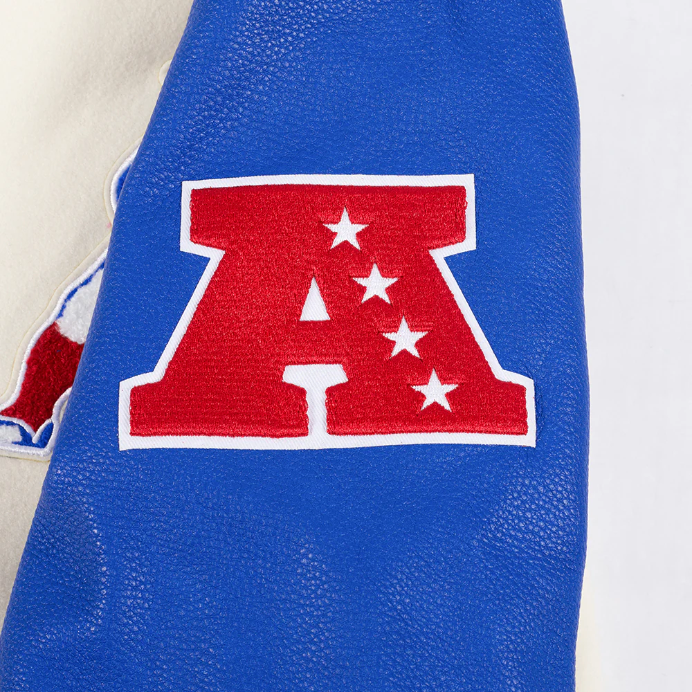 NFL NEW ENGLAND PATRIOTS RETRO CLASSIC MEN'S RIB WOOL VARSITY JACKET (EGGSHELL/ ROYAL BLUE) - Image 9