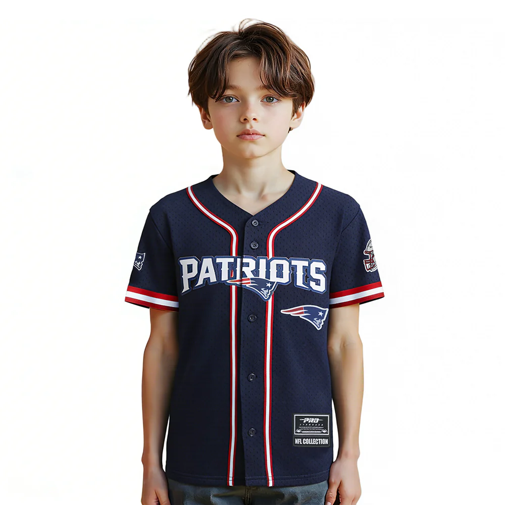 NFL NEW ENGLAND PATRIOTS CLASSIC LITTLE BOY'S MESH BUTTON DOWN SHIRT (MIDNIGHT NAVY/RED)