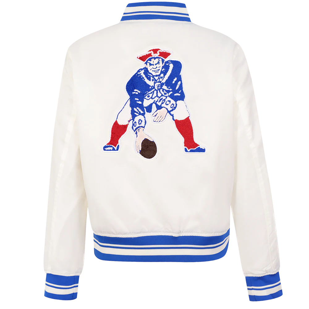 NFL NEW ENGLAND PATRIOTS RETRO CLASSIC WOMEN'S RIB SATIN JACKET (EGGSHELL/ ROYAL BLUE) - Image 3