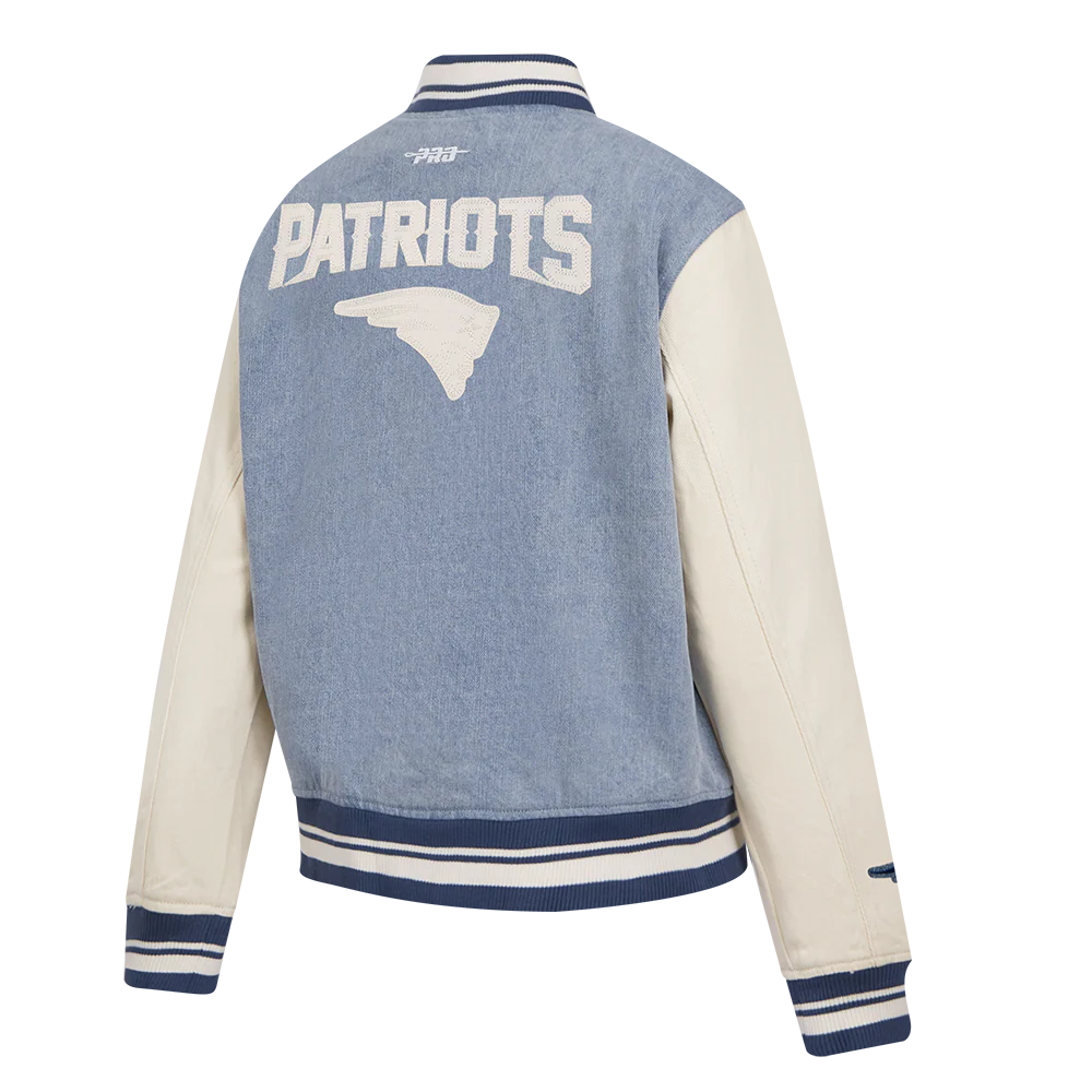 NFL NEW ENGLAND PATRIOTS VARSITY BLUES WOMEN'S  DENIM VARSITY JACKET (DENIM/LINEN) - Image 4