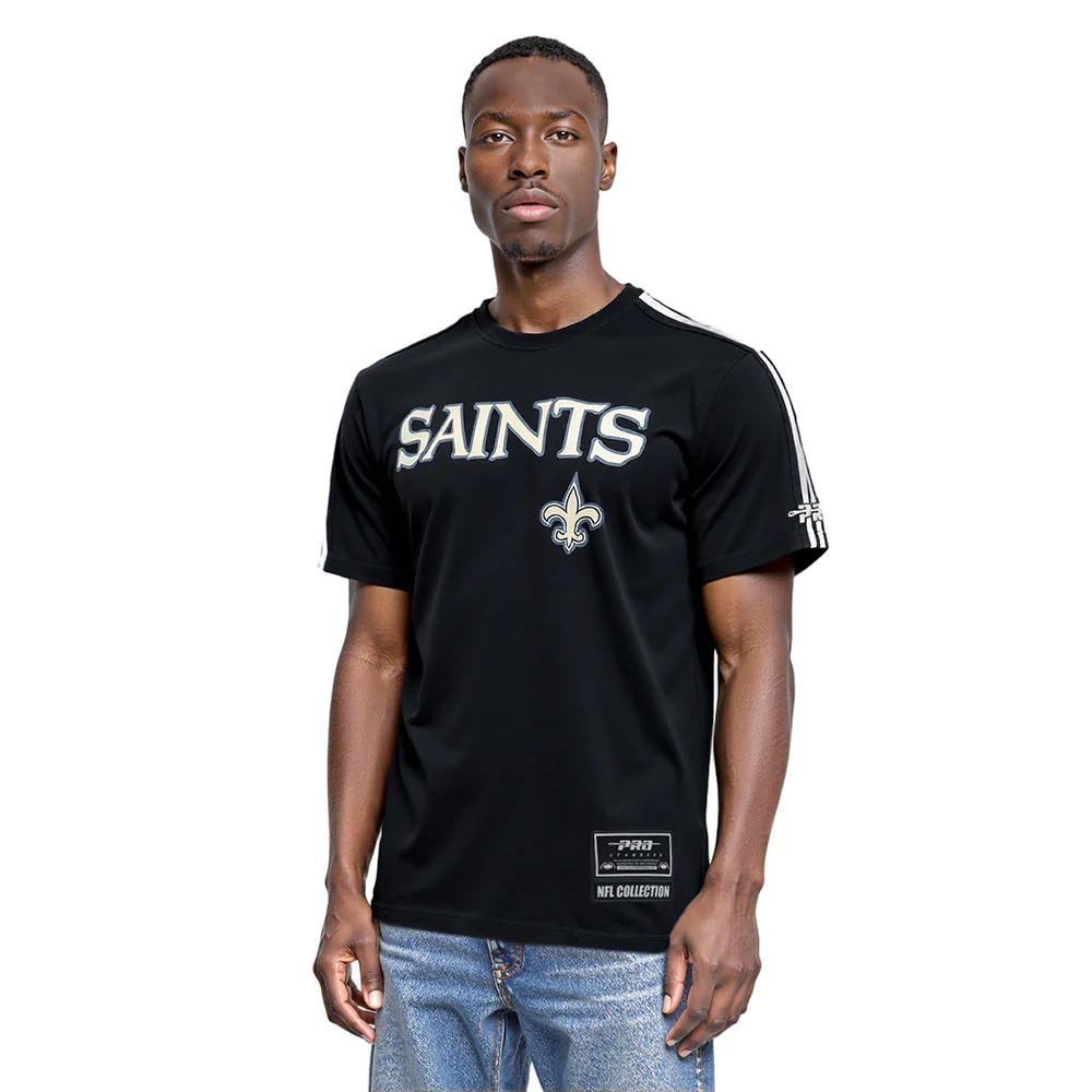 NFL NEW ORLEANS SAINTS CLASSIC MESH STRIPED MEN'S TEE (BLACK)