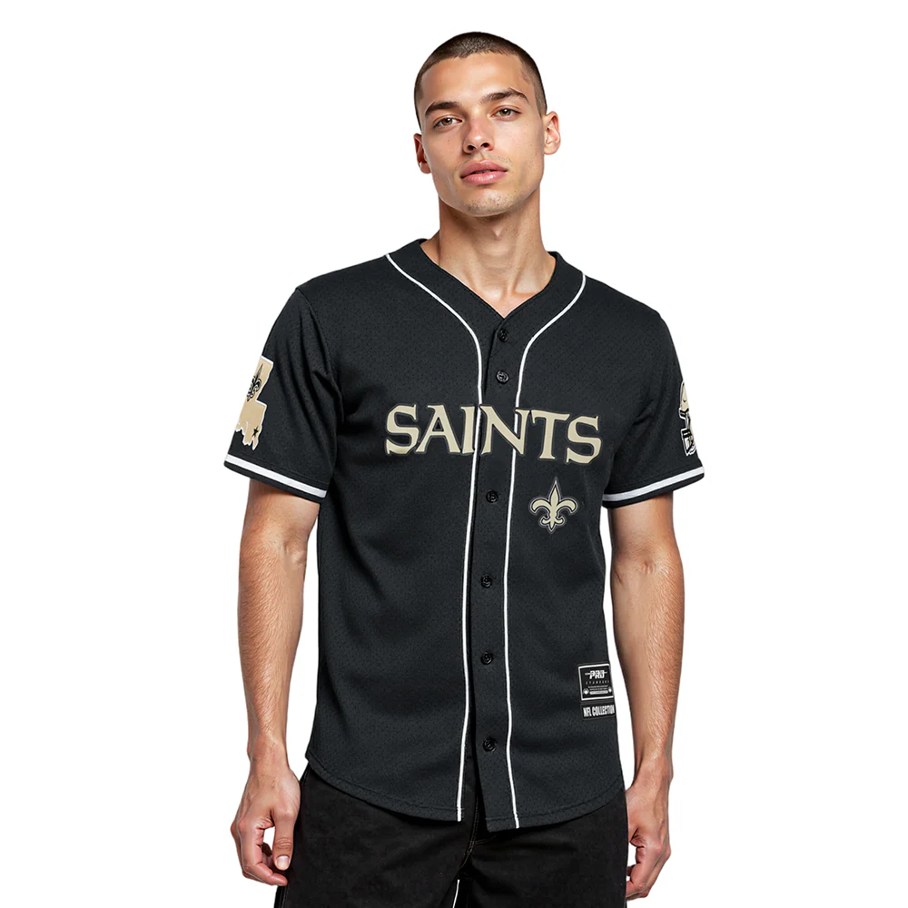 NFL NEW ORLEANS SAINTS CLASSIC MEN'S MESH BUTTON DOWN JERSEY (BLACK)