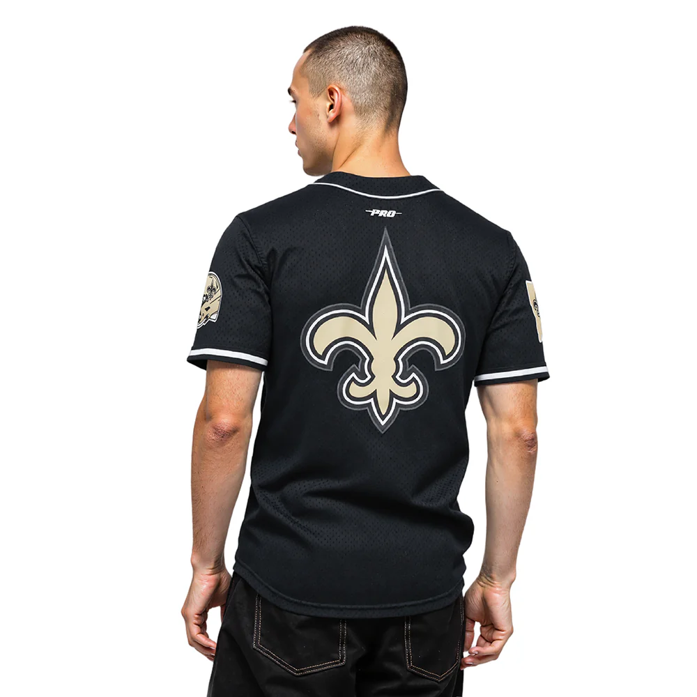 NFL NEW ORLEANS SAINTS CLASSIC MEN'S MESH BUTTON DOWN JERSEY (BLACK) - Image 11