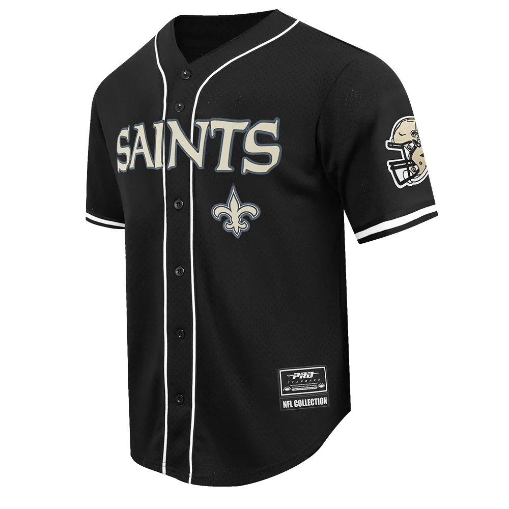 NFL NEW ORLEANS SAINTS CLASSIC MEN'S MESH BUTTON DOWN JERSEY (BLACK) - Image 3