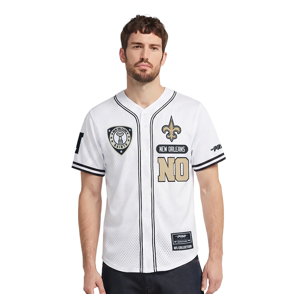 NFL NEW ORLEANS SAINTS LETTERMAN MEN'S BUTTON DOWN MESH TOP (WHITE/BLACK/WHITE)
