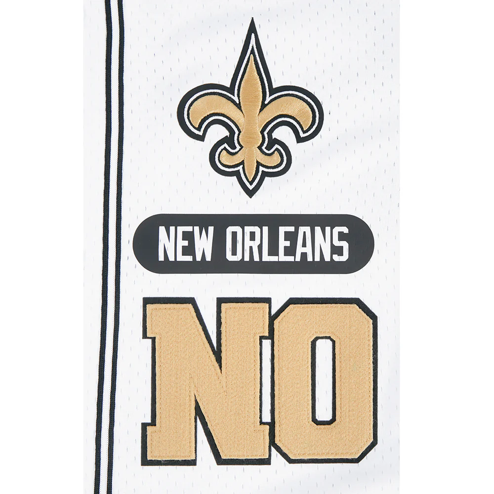 NFL NEW ORLEANS SAINTS LETTERMAN MEN'S BUTTON DOWN MESH TOP (WHITE/BLACK/WHITE) - Image 6