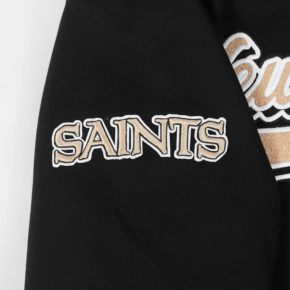 NFL NEW ORLEANS SAINTS SCRIPT TAIL MEN'S RIB FLC PO HOODIE (BLACK) - Image 10