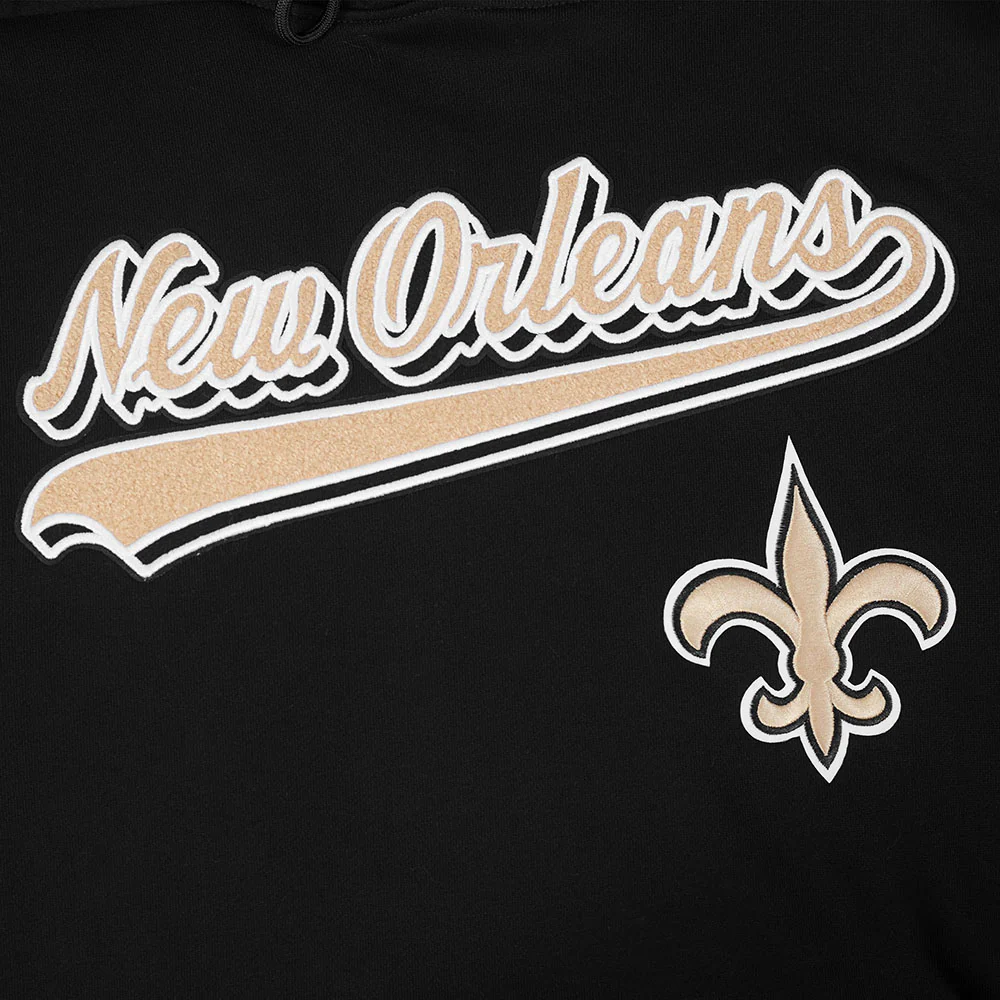 NFL NEW ORLEANS SAINTS SCRIPT TAIL MEN'S RIB FLC PO HOODIE (BLACK) - Image 11
