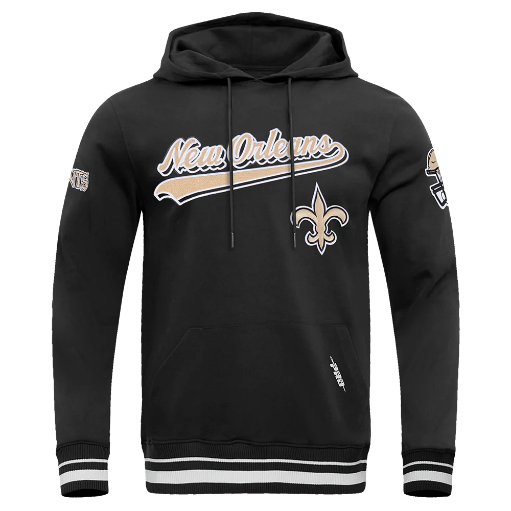 NFL NEW ORLEANS SAINTS SCRIPT TAIL MEN'S RIB FLC PO HOODIE (BLACK) - Image 3