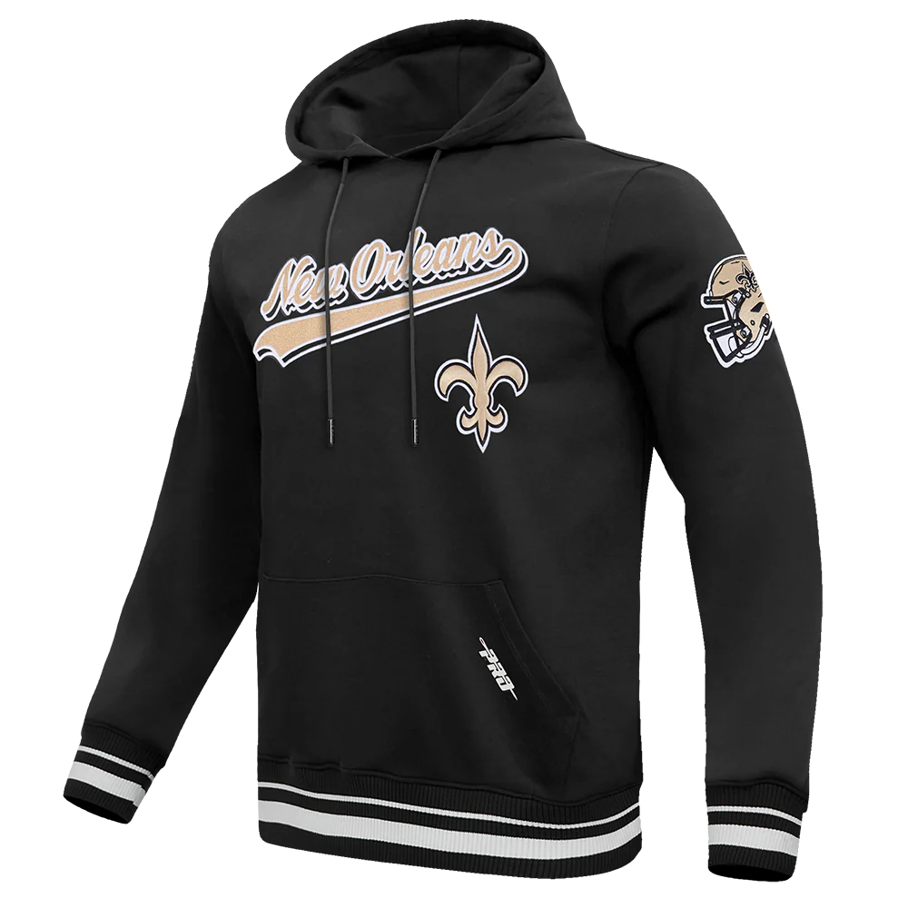 NFL NEW ORLEANS SAINTS SCRIPT TAIL MEN'S RIB FLC PO HOODIE (BLACK) - Image 4