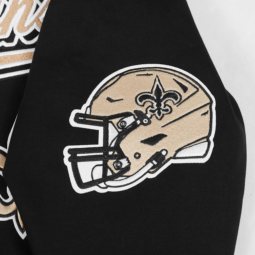 NFL NEW ORLEANS SAINTS SCRIPT TAIL MEN'S RIB FLC PO HOODIE (BLACK) - Image 9